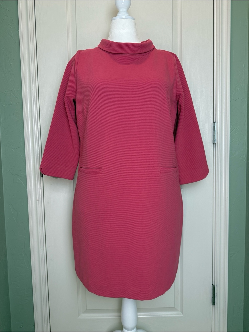 Boden Ottoman Salmon Pink Mock Funnel Neck Midi Shift Dress Sz 14 EUC